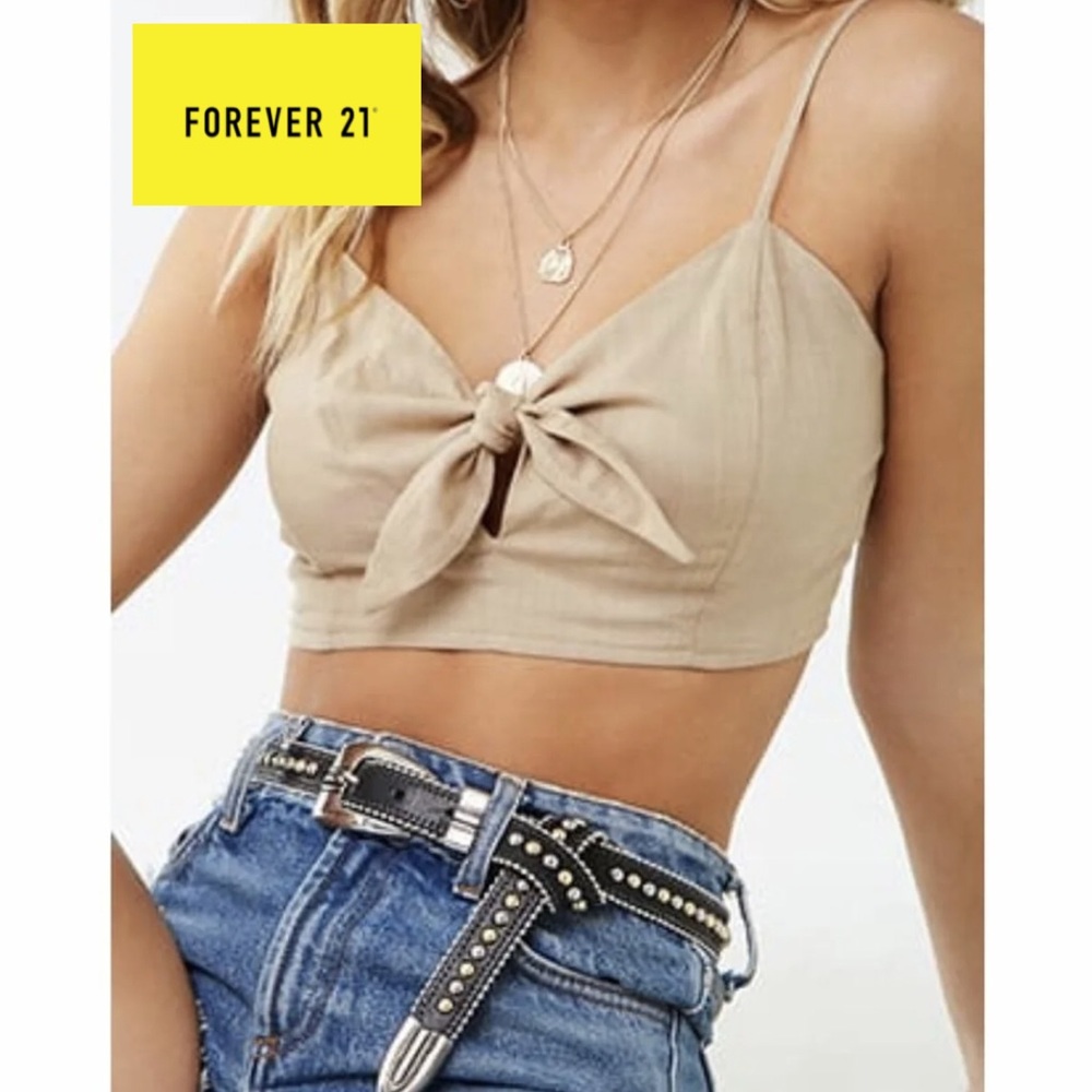NWT FOREVER21 Beige Tie-Front Crop Top
